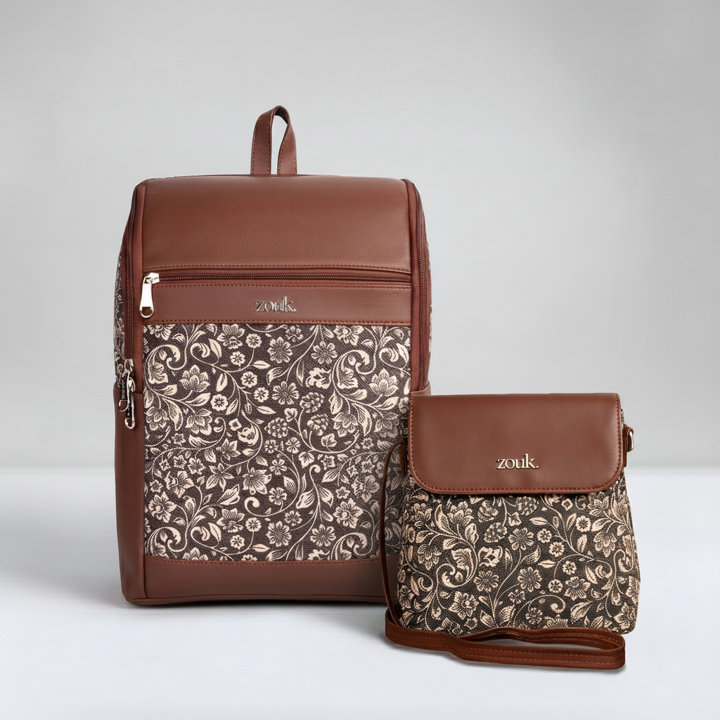 Amalia Laptop Backpack - FloMotif & Flap Sling Bag Combo