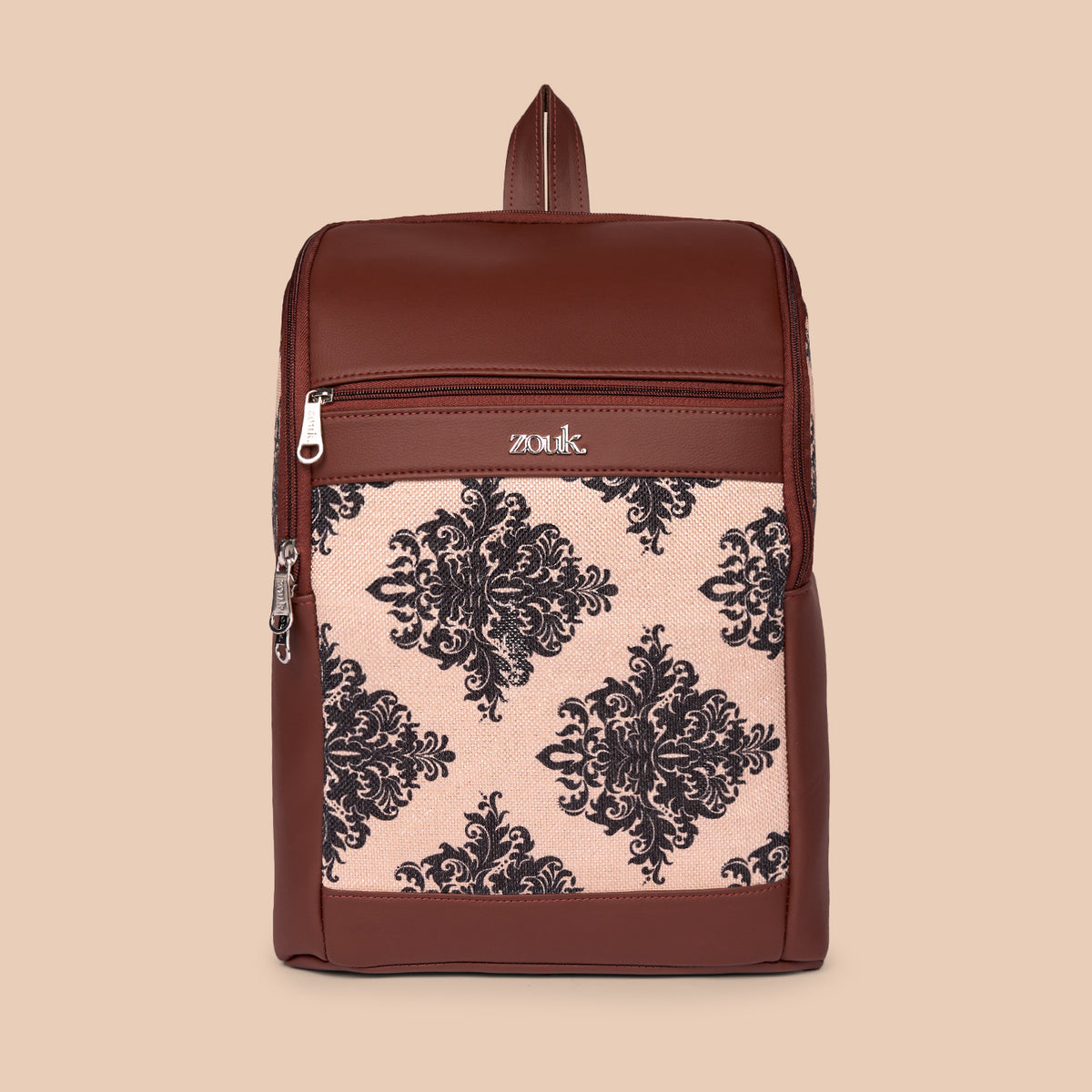 Amalia Laptop Backpack (Brown) - Mughal Motif