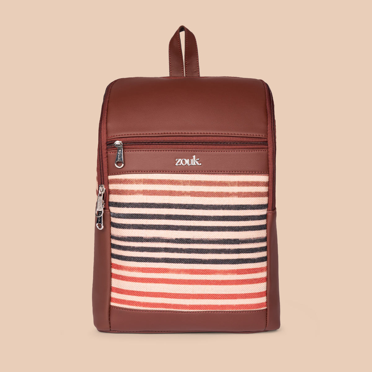 Amalia Laptop Backpack (Brown) - Qutub Stripes