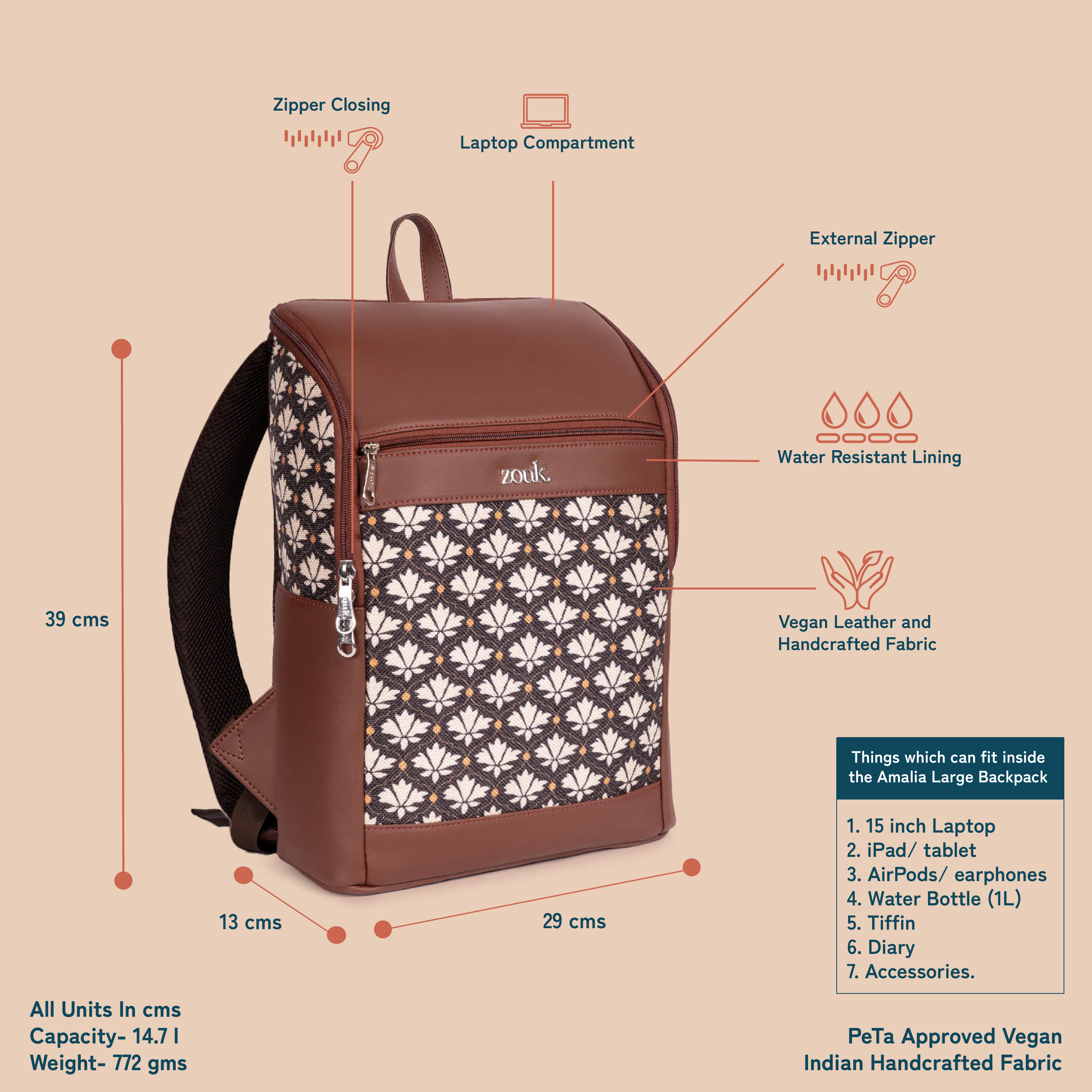 ZIP-Amalia Backpack (Large) - Bidri Kaiser