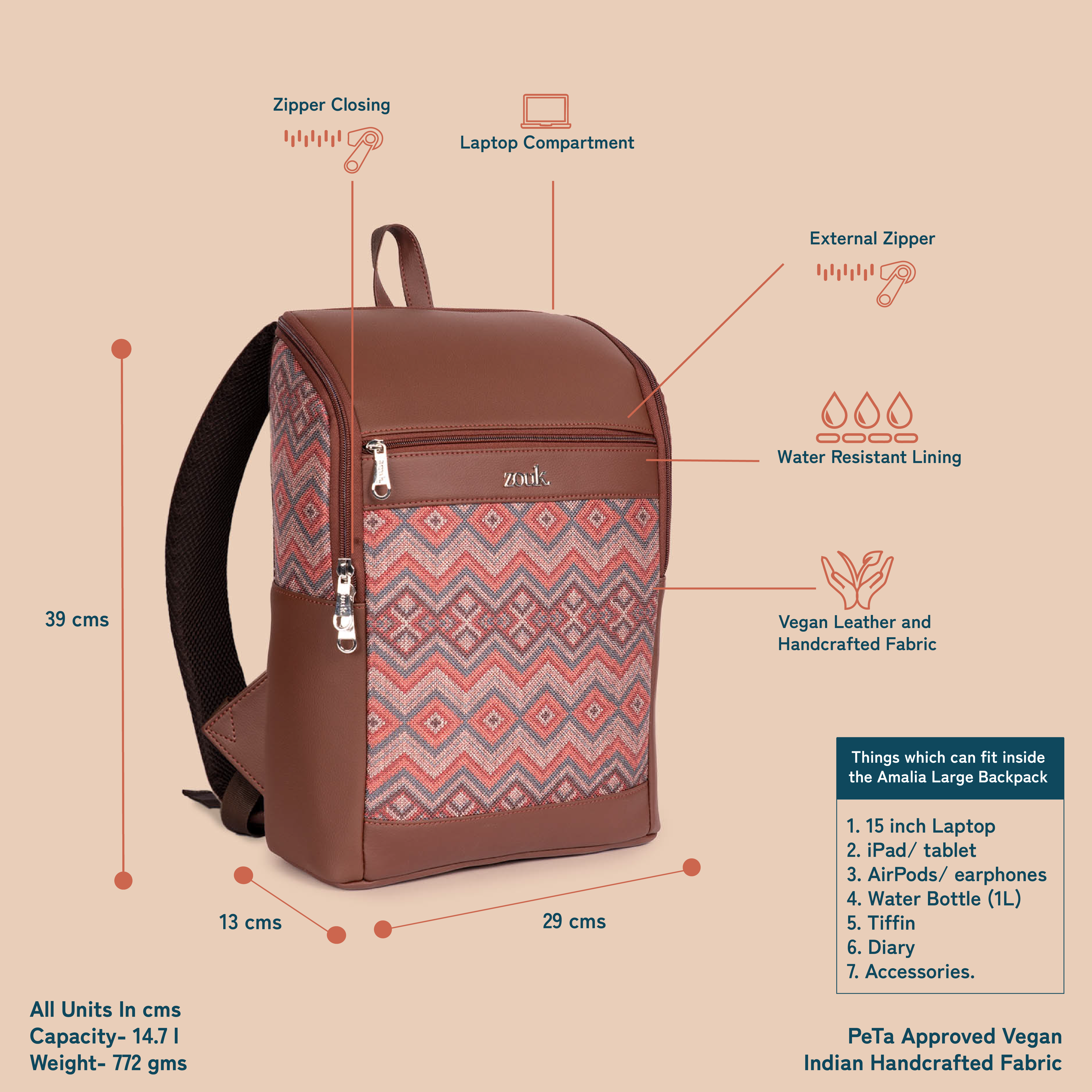 ZIP-Amalia Backpack (Large) - Gwalior Weaves
