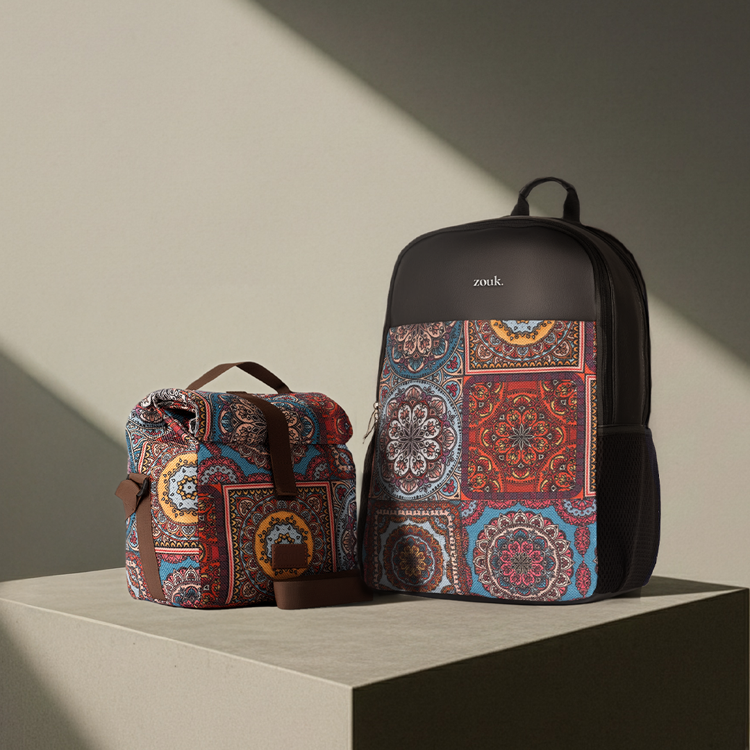 Multicolor Mandala Print Statement Backpack & Multicolor Mandala Print Lunch Bag Combo