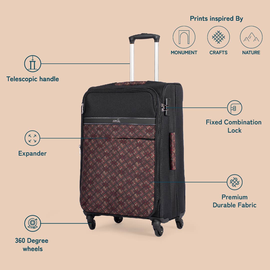 ZIP-Amritsar Phulkari Avasa Trolley Bag (Black)