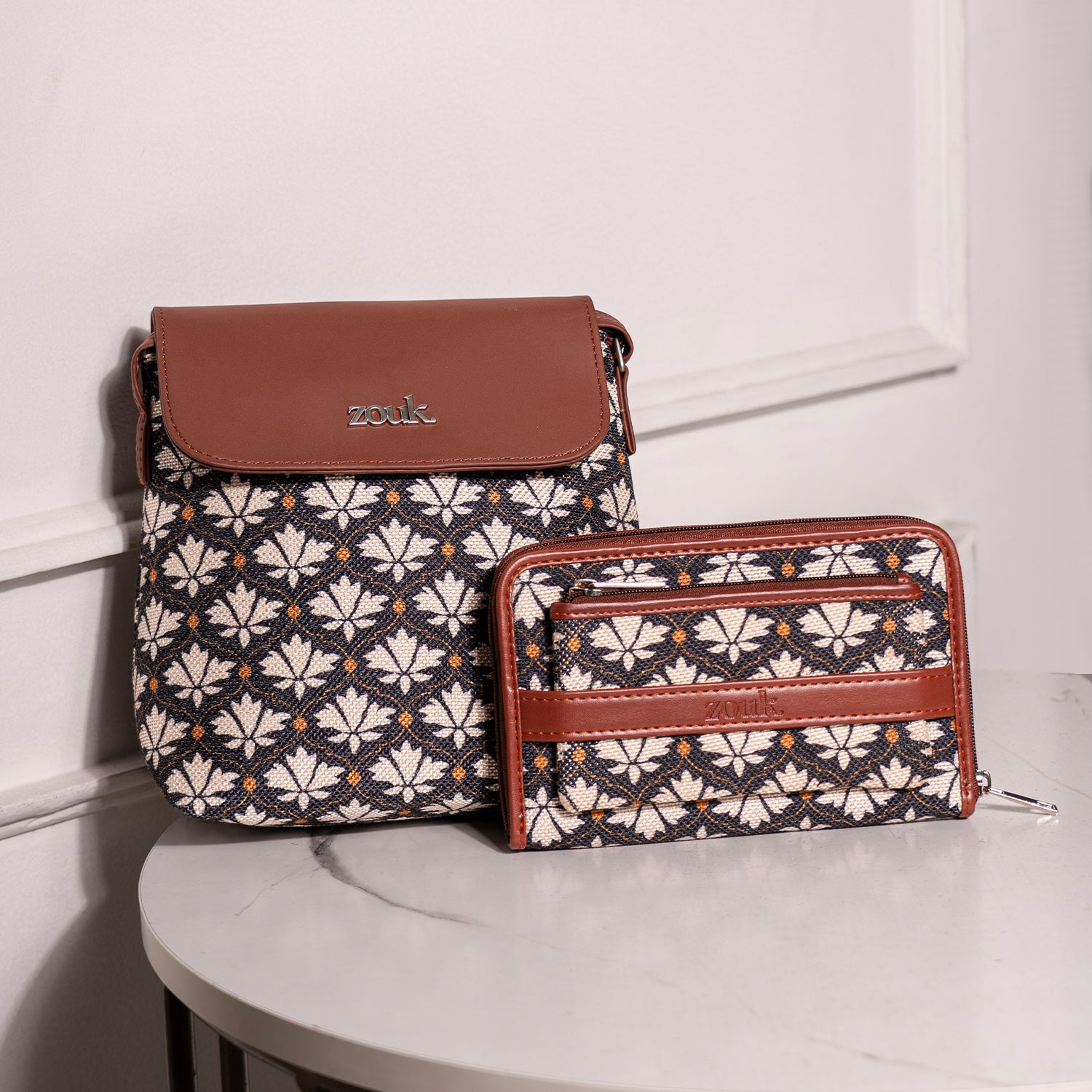 Bidri Kaiser - Flap Sling Bag & Classic Zipper Wallet Combo