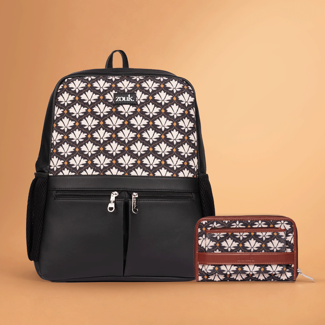 Bidri Kaiser Office Backpack & Bidri Kaiser Classic Zipper Wallet Combo