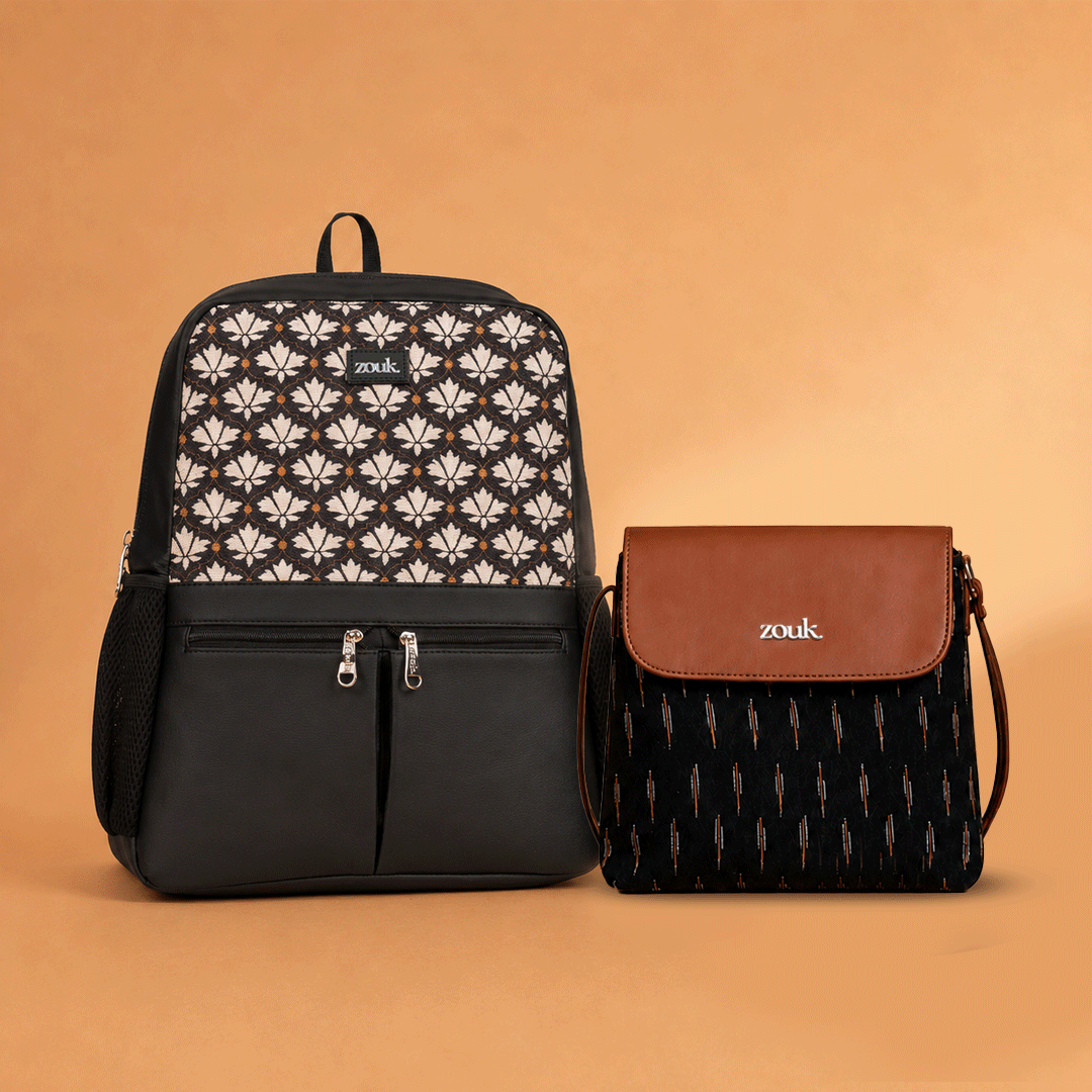 Bidri Kaiser Office Backpack & Ikat GreRe Flap Sling Bag Combo