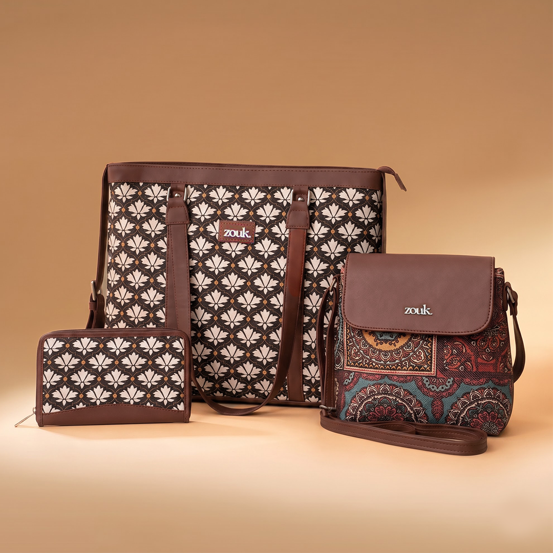 Bidri Kaiser Women's Office Bag, Multicolor Mandala Print Flap Sling Bag & Chain Wallet Combo