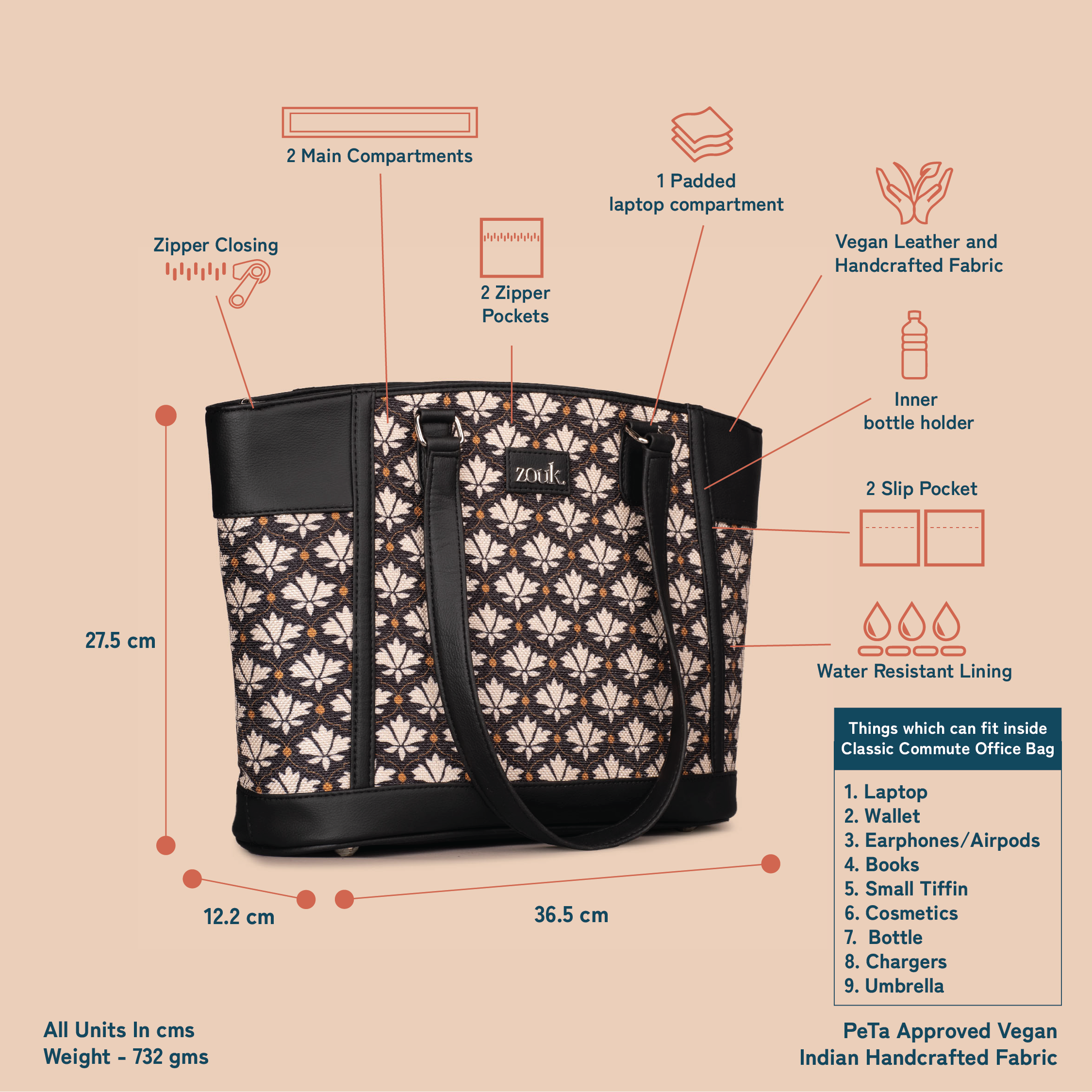 ZIP-Bidri Kaiser Classic Commute Office Bag