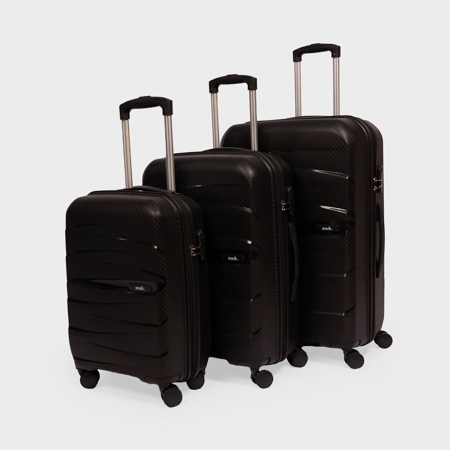 Black Aira Trolley Bag Combo - Set of 3 (Cabin & Medium & Large)