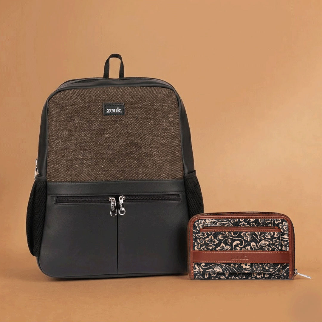 Bristel Office Backpack & FloMotif Classic Zipper Wallet Combo