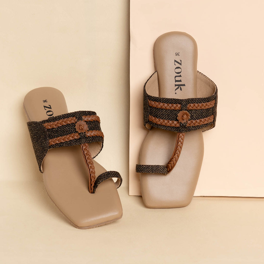 Bristel Braided Kolhapuri Chappal styled with FloLov Chain Wallet