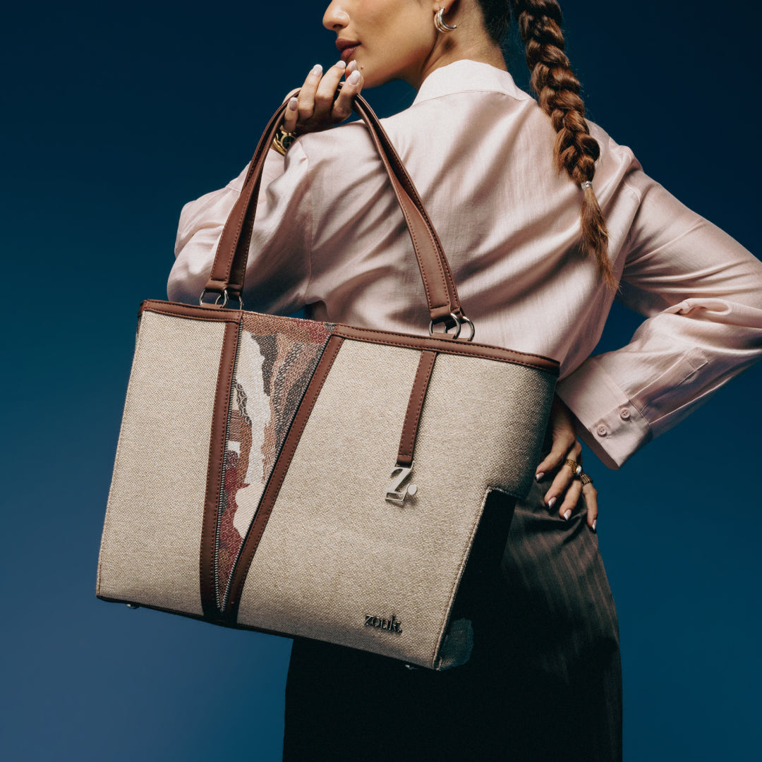 Ellora Echoes Corner Office Tote (Beige)