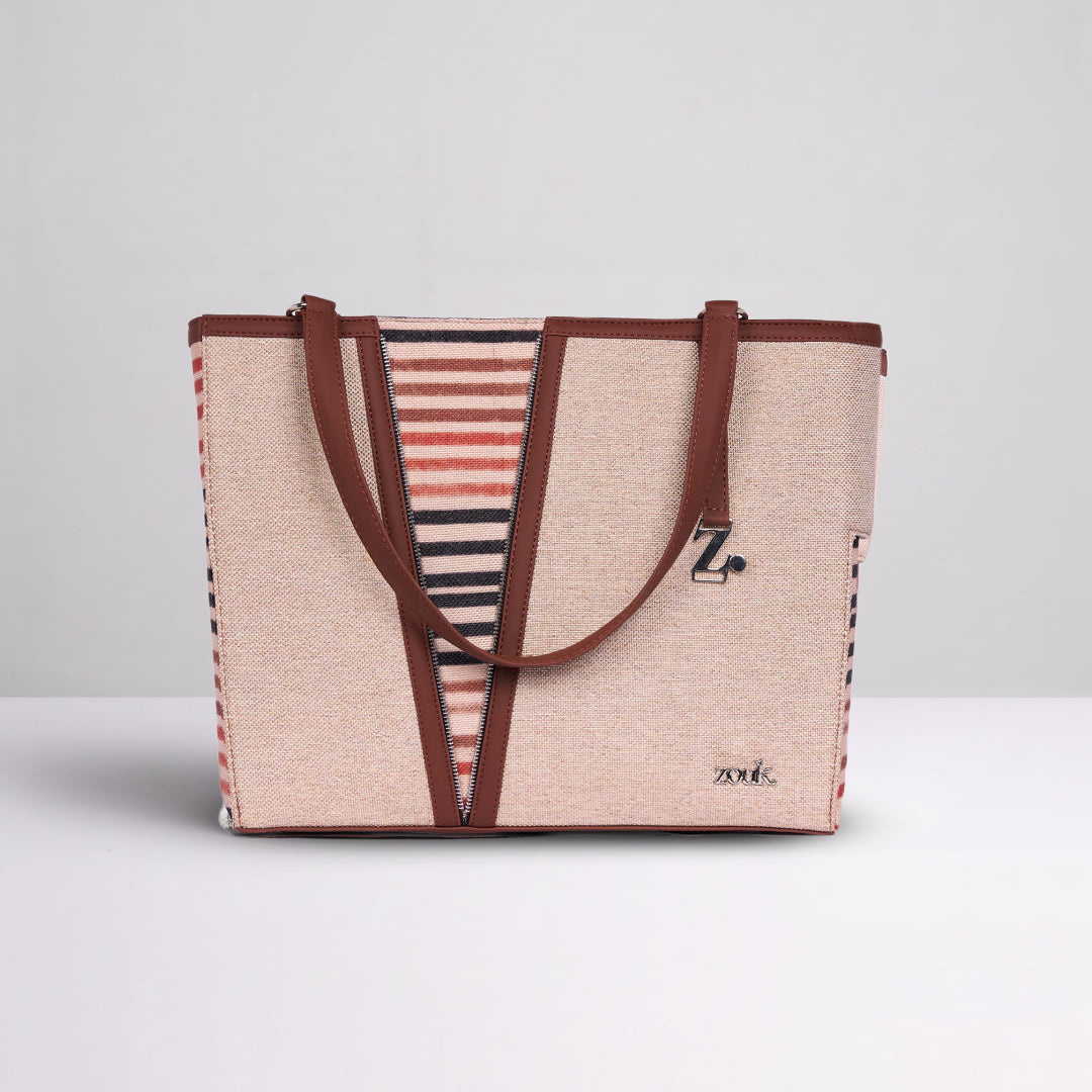 Qutub Stripes Corner Office Tote (Beige)