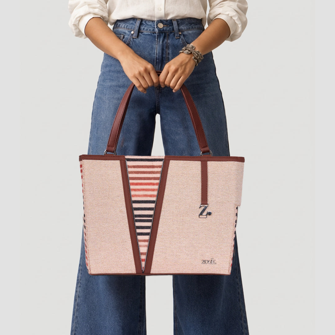 Qutub Stripes Corner Office Tote (Beige)