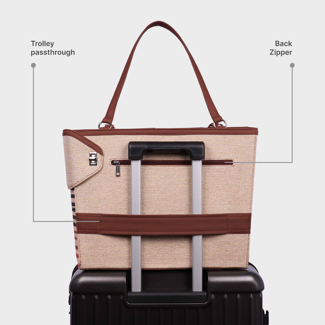 Qutub Stripes Corner Office Tote (Beige)