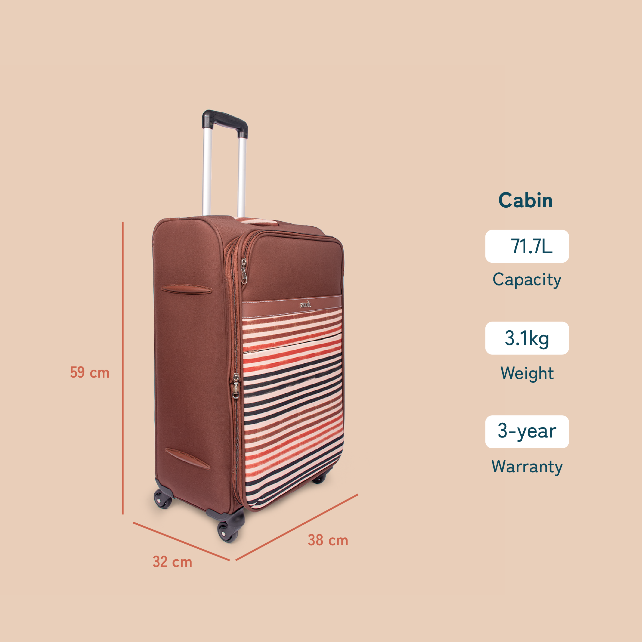 Qutub Stripes Avasa Trolley Bag (Cabin)