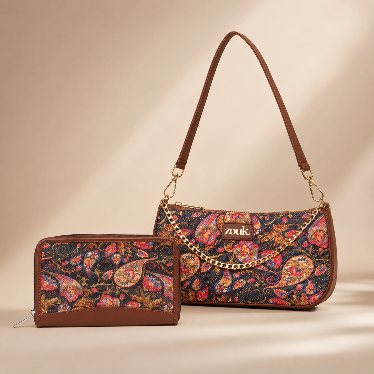 Paisley Print Baguette and Chain Wallet (CFC) Combo
