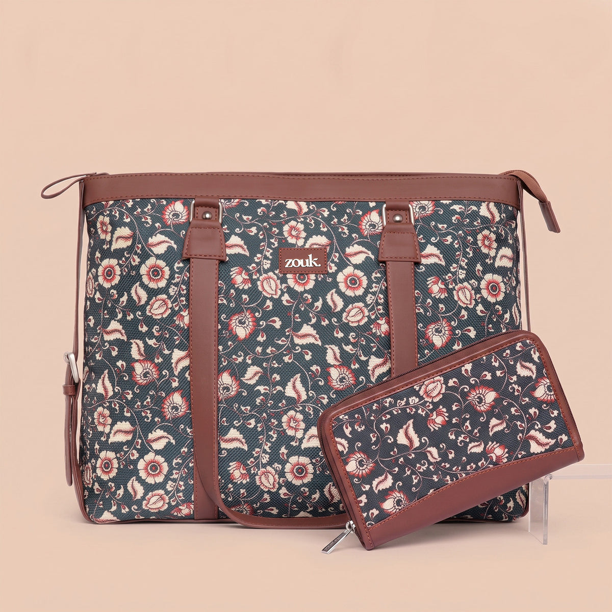 Chittoor Blue Kalamkari- Office Bag & Chain Wallet Combo