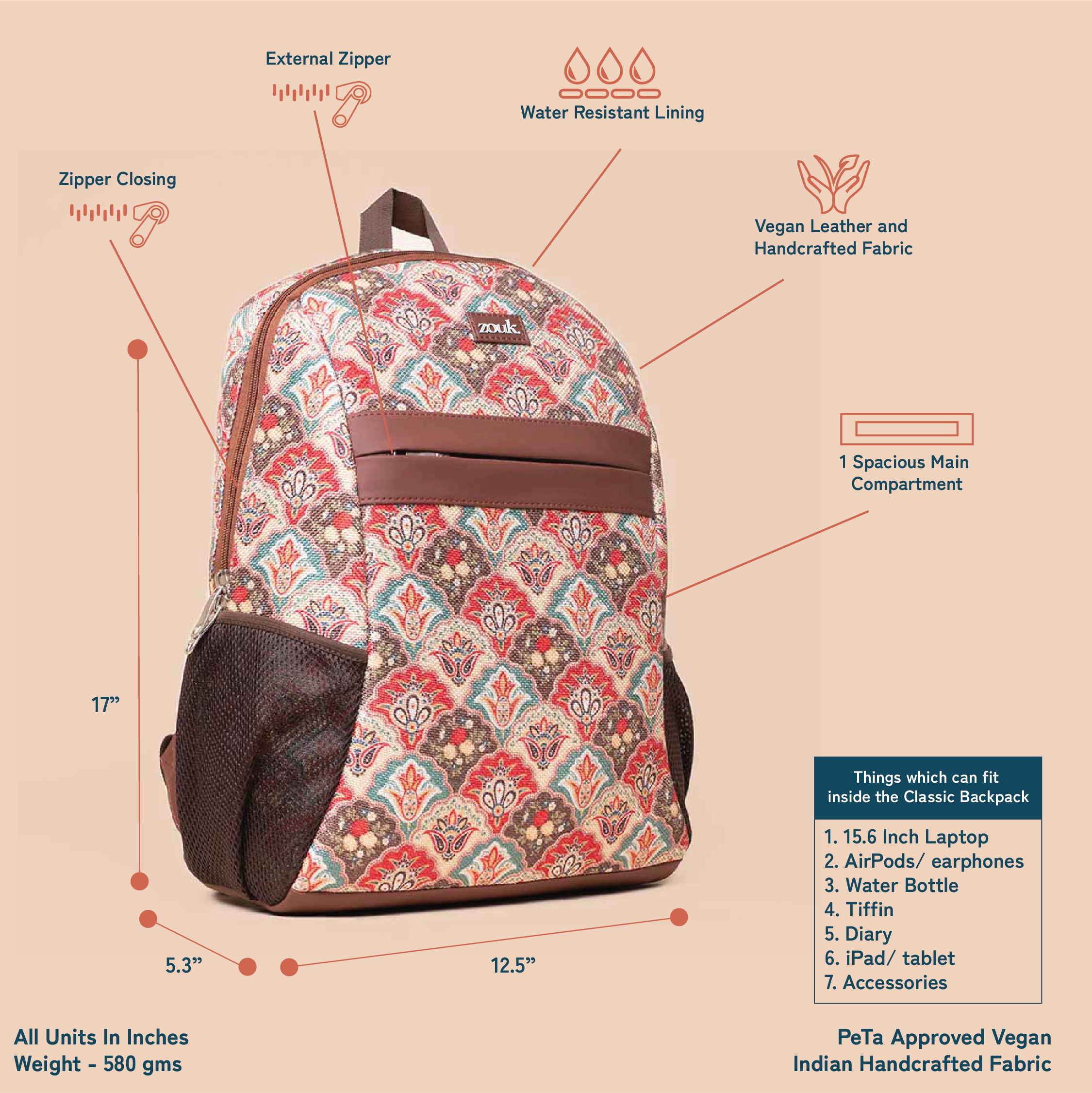 Mughal Art Multicolor Classic Backpack