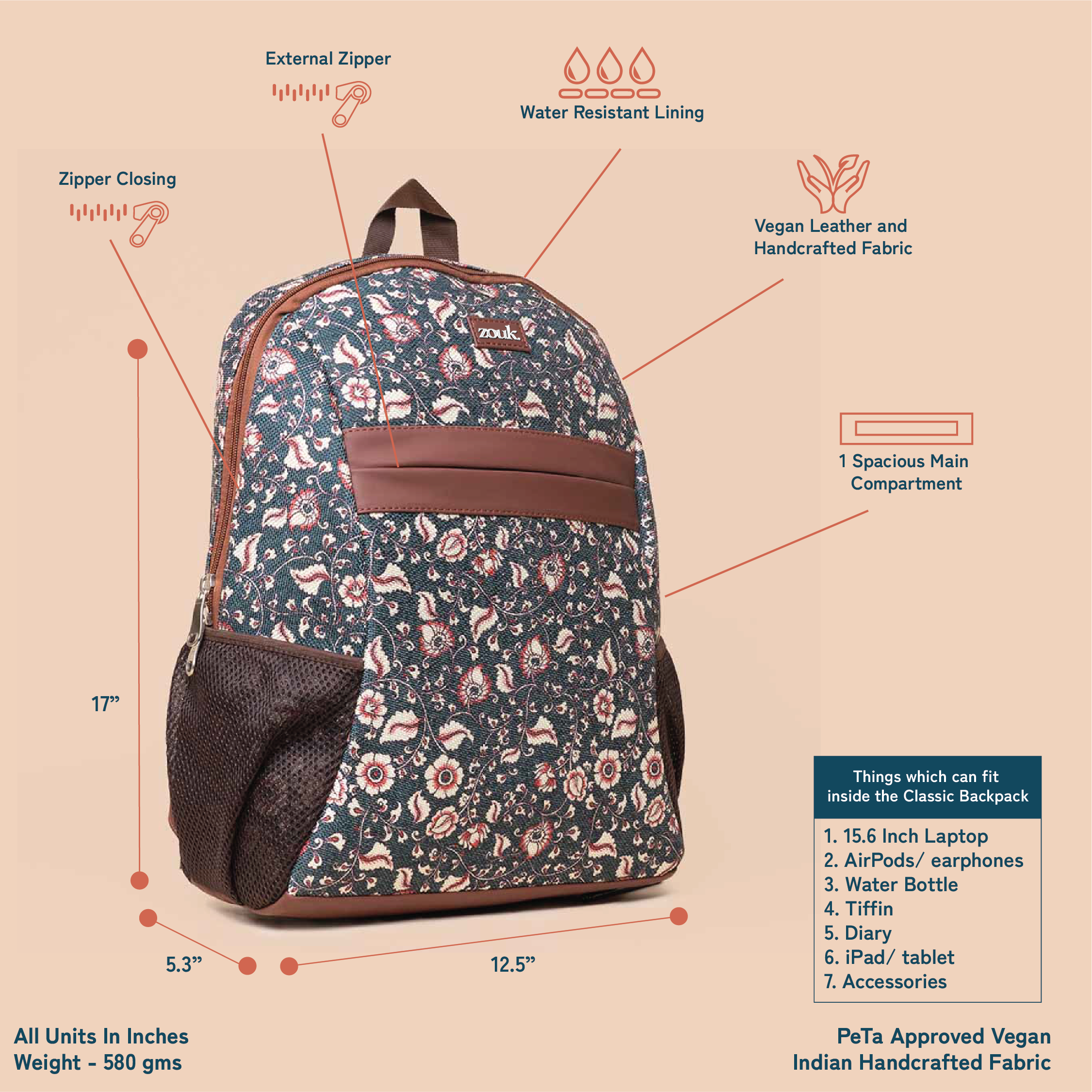 Chittoor Blue Kalamkari Classic Backpack