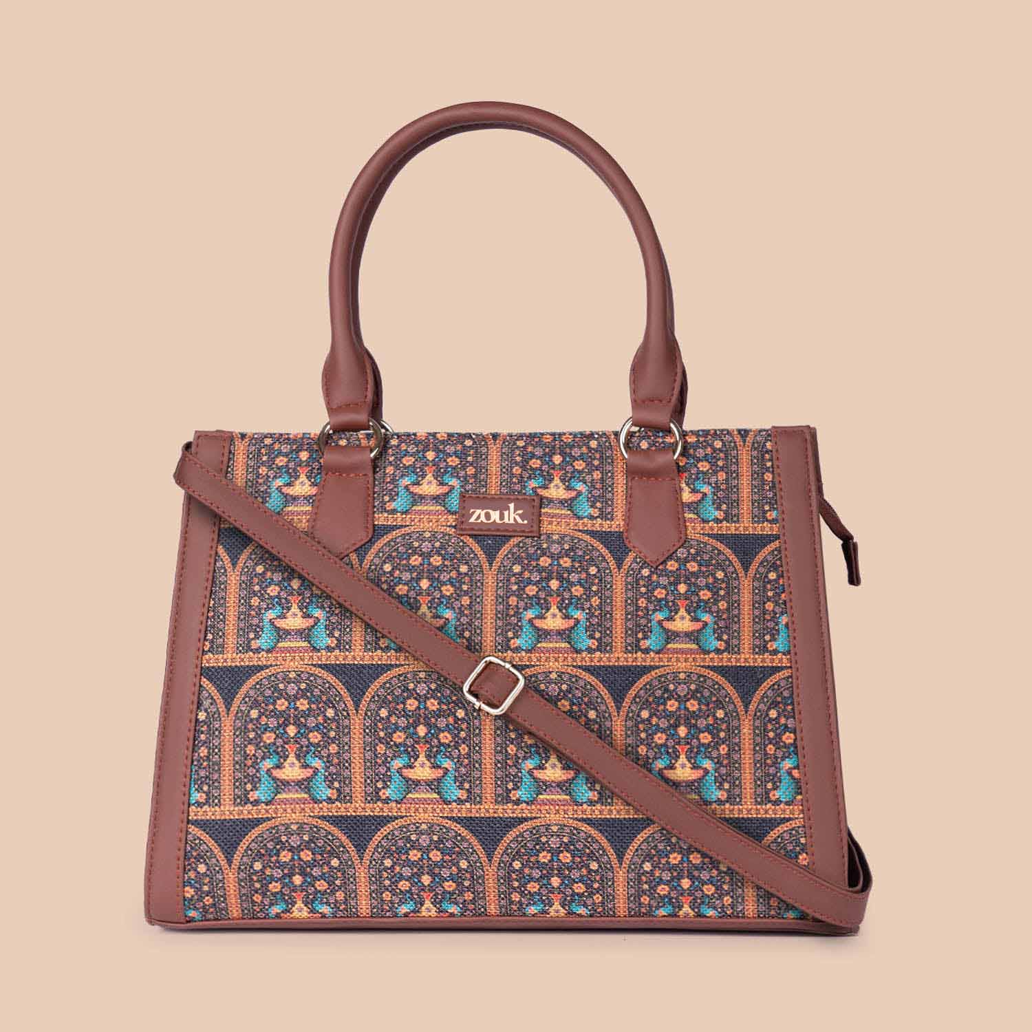 ZIP-Royal Indian peacock Motif Classic Handbag