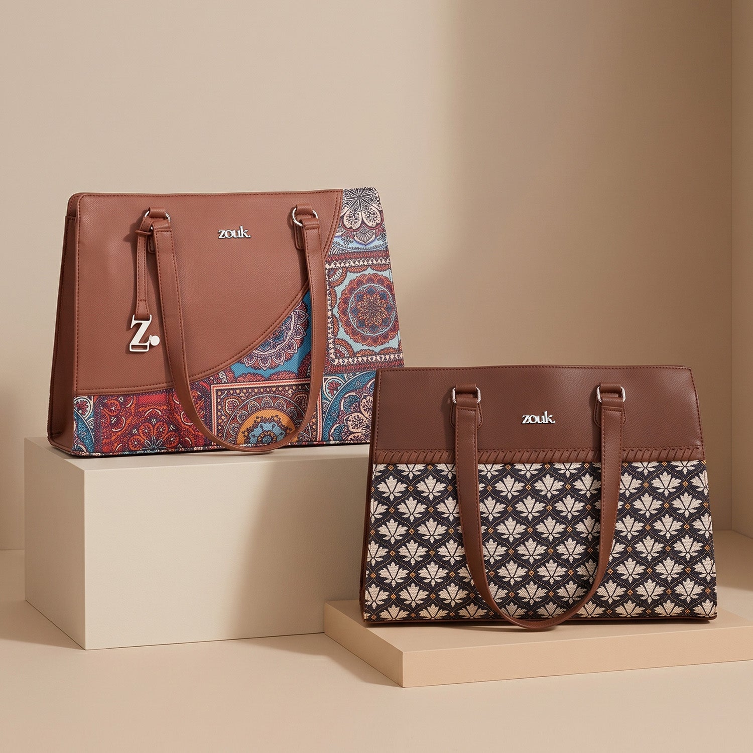 Multicolor Mandala Print Office Essential Bag & Bidri Kaiser Statement Business Bag Combo