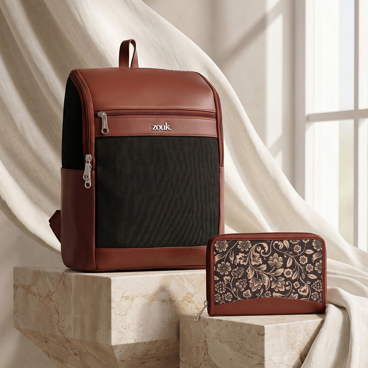 Jet Black Amalia Backpack Large & FloMotif Chain Wallet Combo