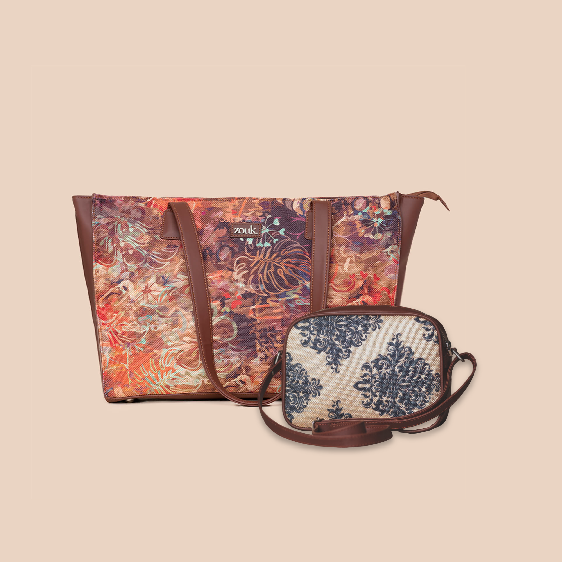 FloLov & Mughal Motif - Office Tote Bag & Sling Bag Combo