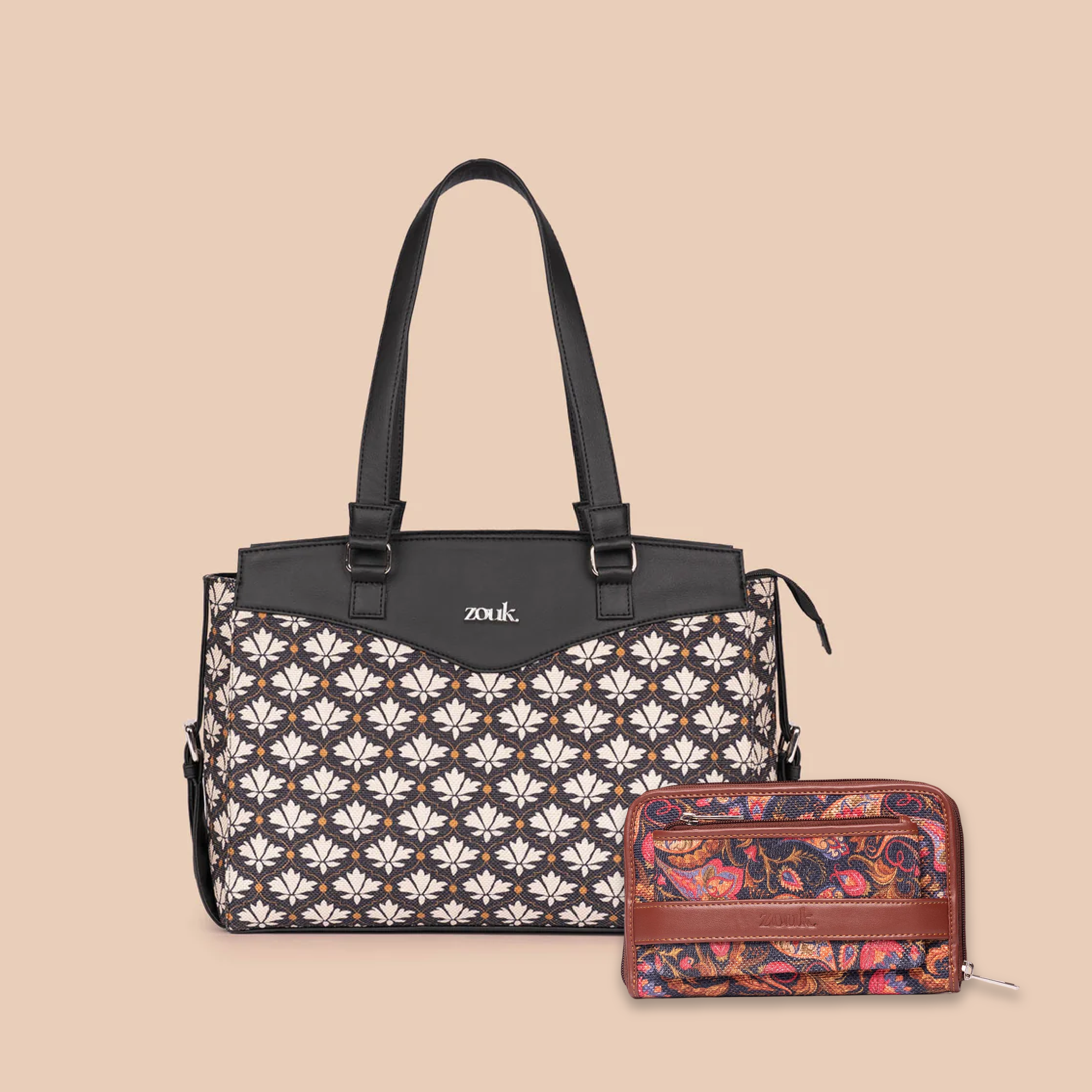 Bidri Kaiser & Paisley Print - Women's Work Bag & Classic Zipper Wallet Combo