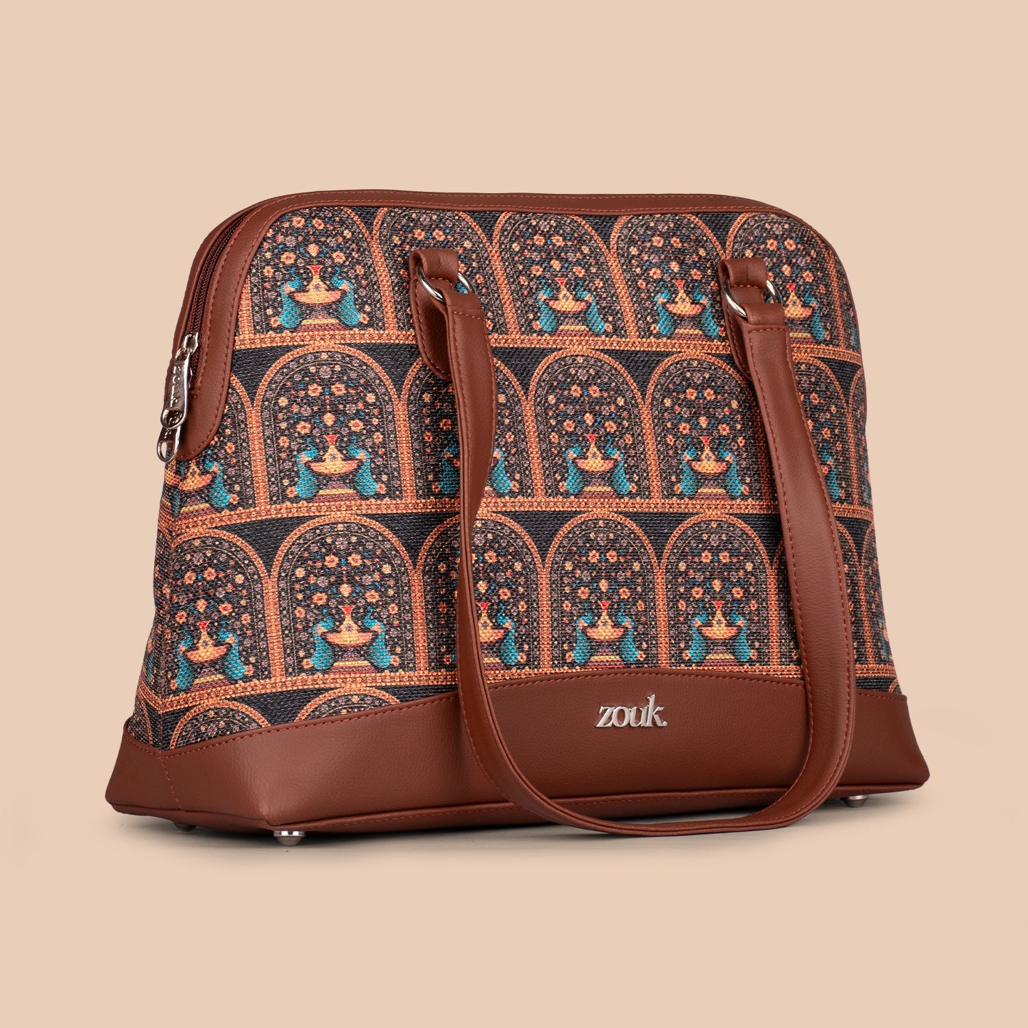 ZIP-Royal Indian Peacock Motif Carry All Work Bag