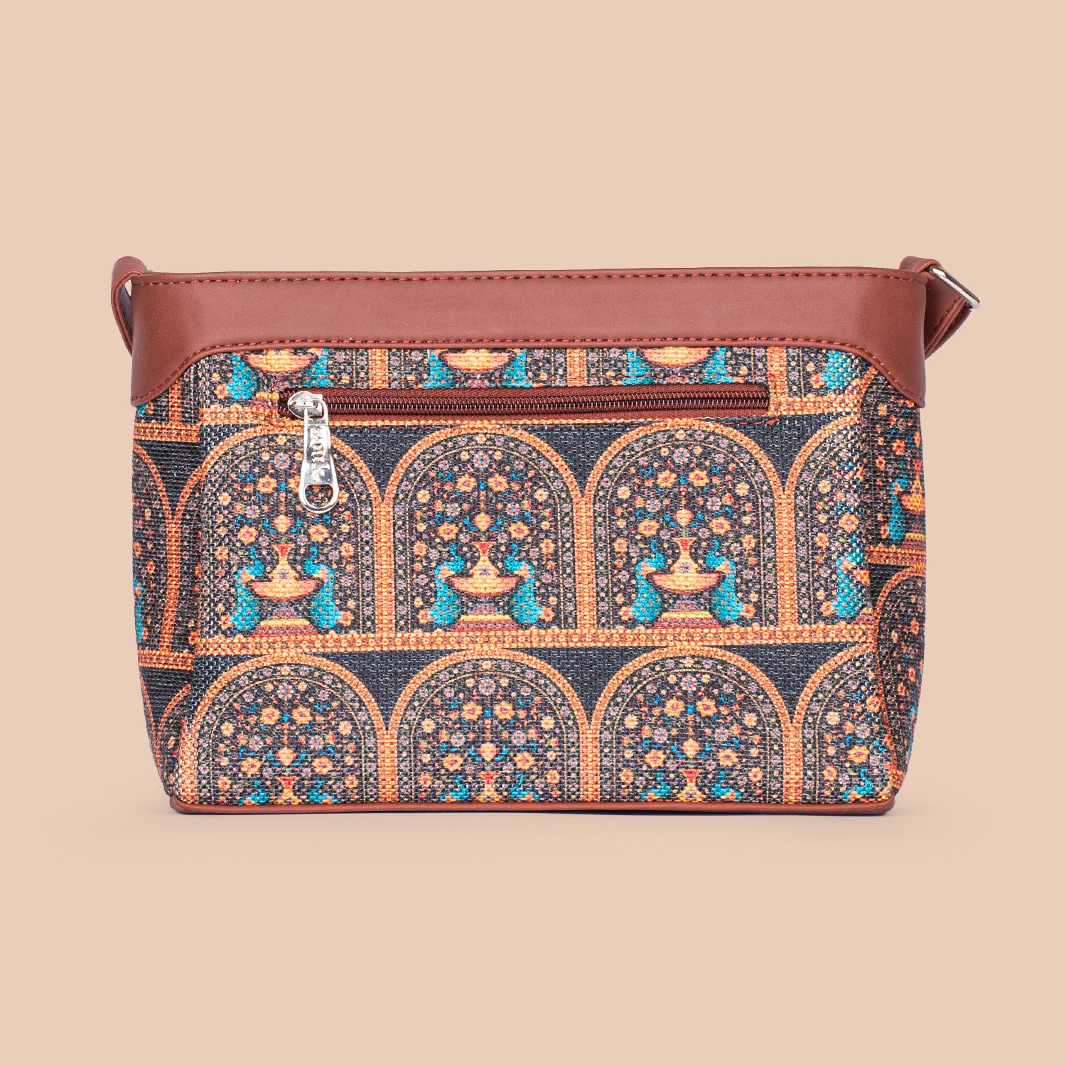 Royal Indian Peacock Motif Harmony Sling Bag