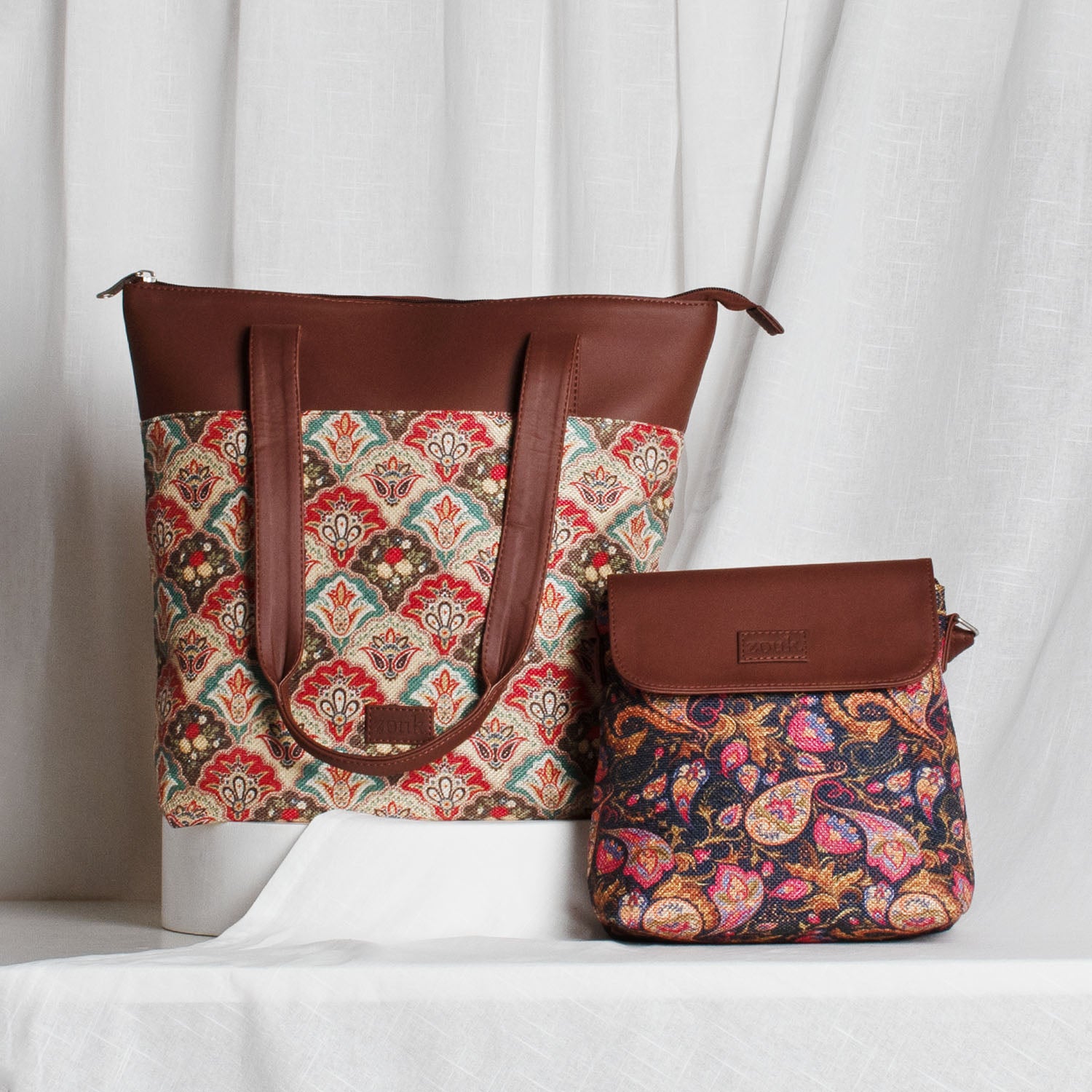 Mughal Art Multicolor & Paisley Print - Everyday Tote Bag & Flap Sling Bag Combo