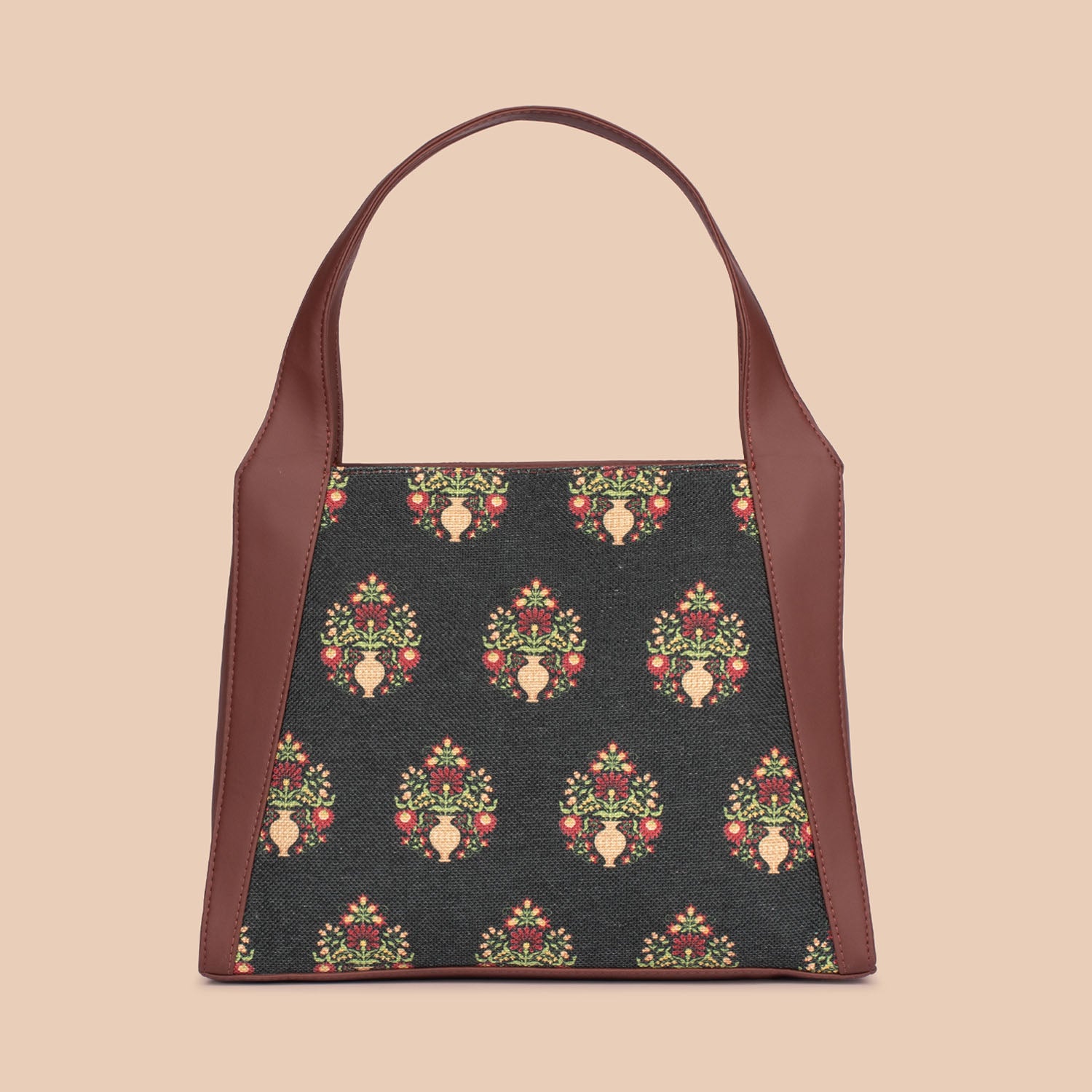 Royal Green Mogra Print Trapezia Tote