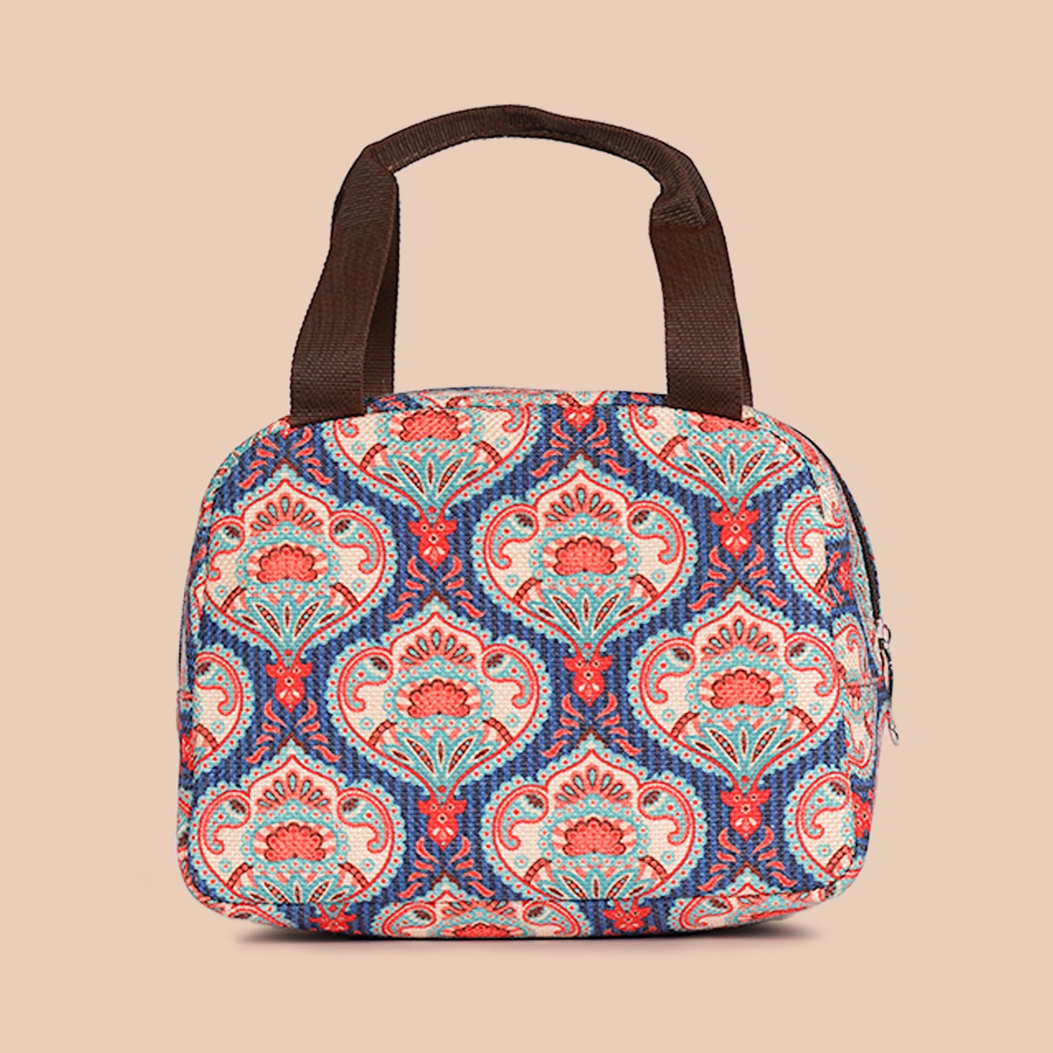 Royal Indian Peacock Motif & Kovil Blue - Women's Office Bags & Lunch Bag Combo