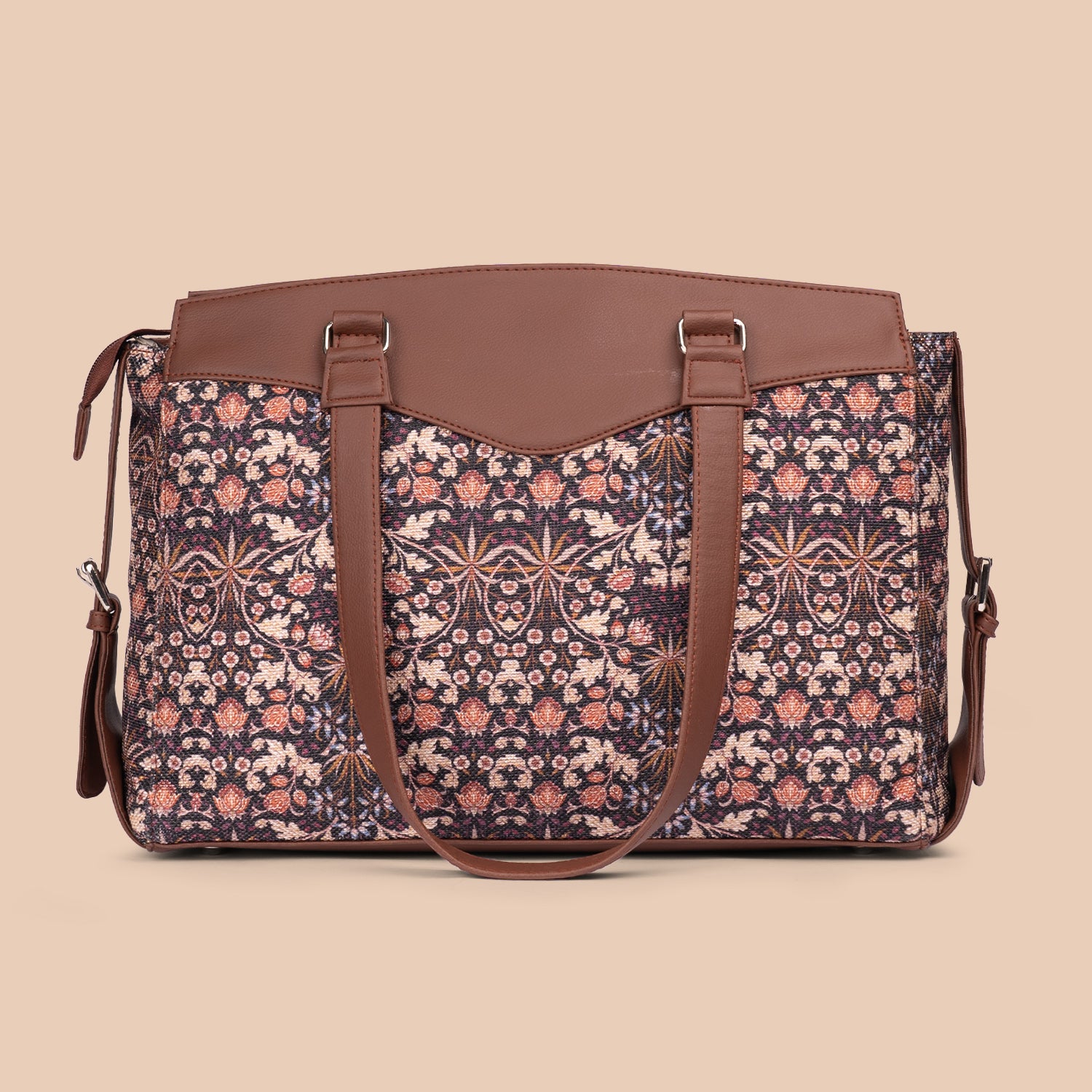 Kashmir Blooms & Kovil Blue - Women's Work Bag Brown & Flap Sling Bag Combo