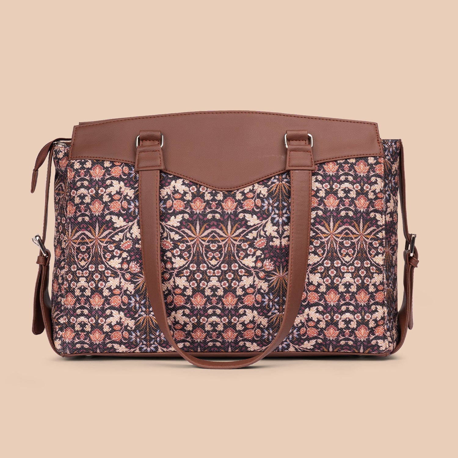 Kashmir Blooms & FloMotif - Women's Work Bag Brown & Satchel Combo