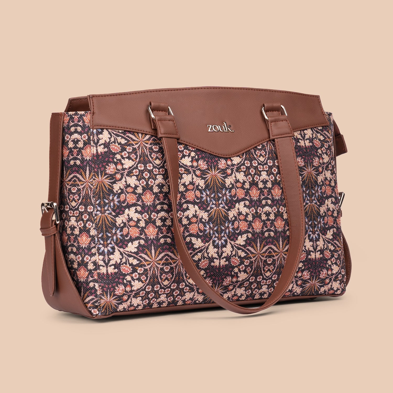Kashmir Blooms & Kovil Blue - Women's Work Bag Brown & Flap Sling Bag Combo