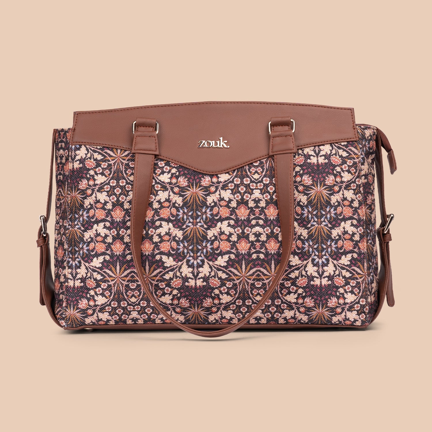 Kashmir Blooms & FloMotif - Women's Work Bag Brown & Satchel Combo