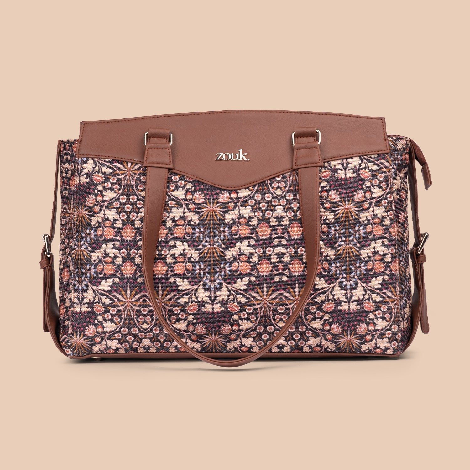Kashmir Blooms & Kovil Blue - Women's Work Bag Brown & Flap Sling Bag Combo