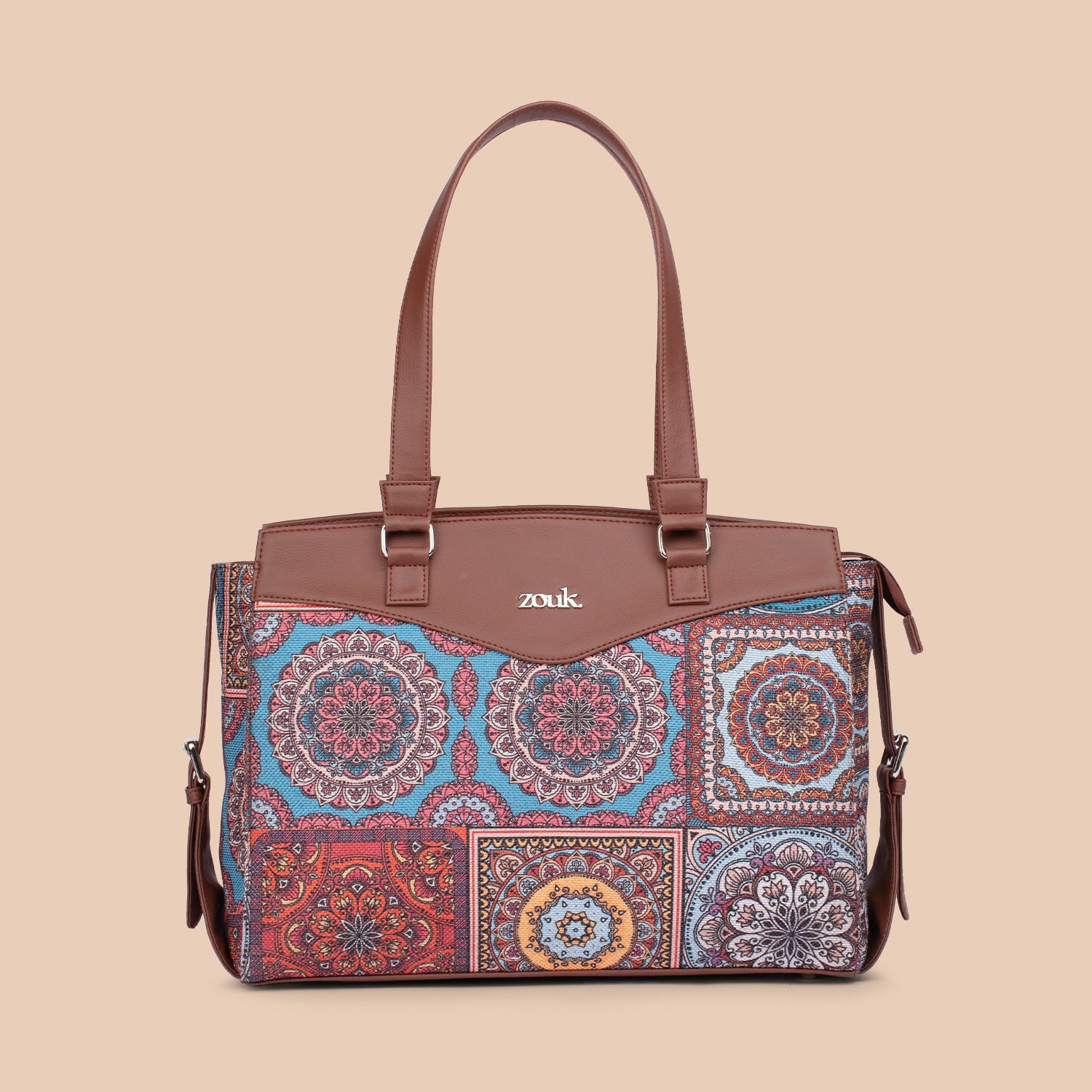 Multicolor Mandala Print Women's Work Bag Brown