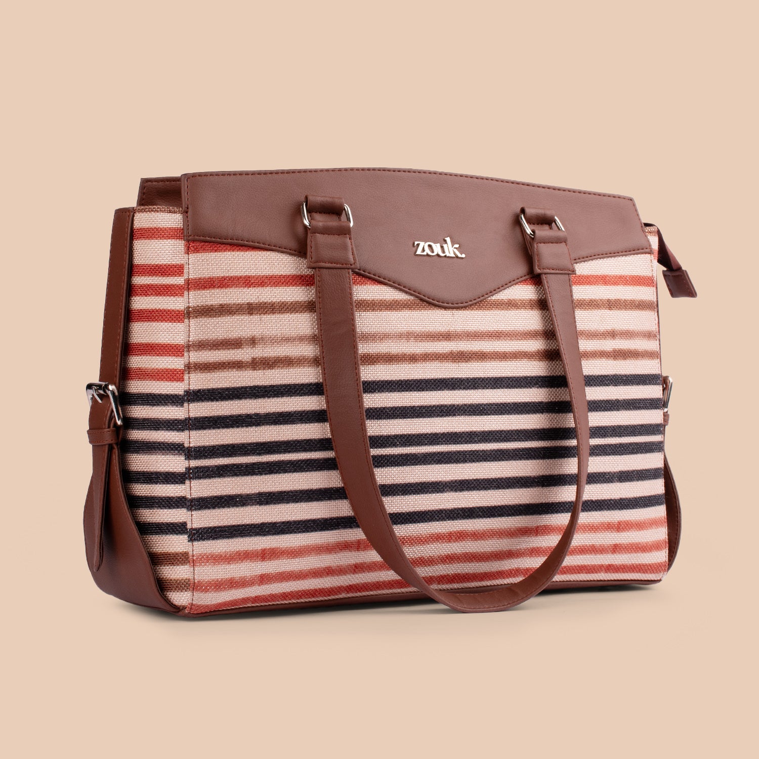 Qutub Stripes & WavBeach - Women's Work Bag Brown & Flap Sling Bag Combo