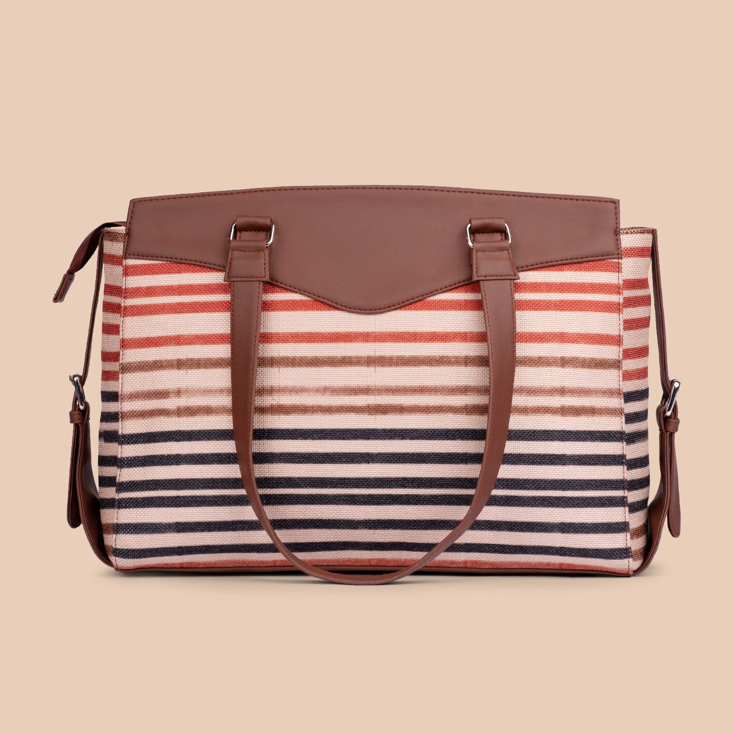 Qutub Stripes & WavBeach - Women's Work Bag Brown & Flap Sling Bag Combo