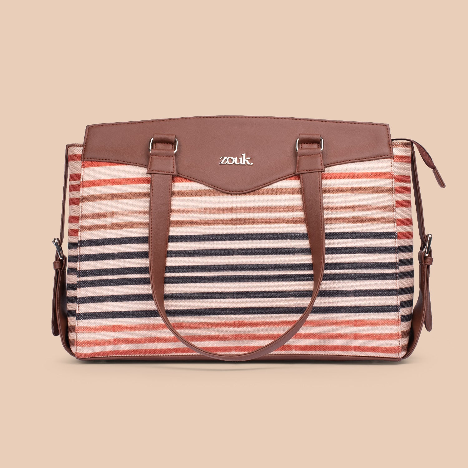 Qutub Stripes & WavBeach - Women's Work Bag Brown & Flap Sling Bag Combo