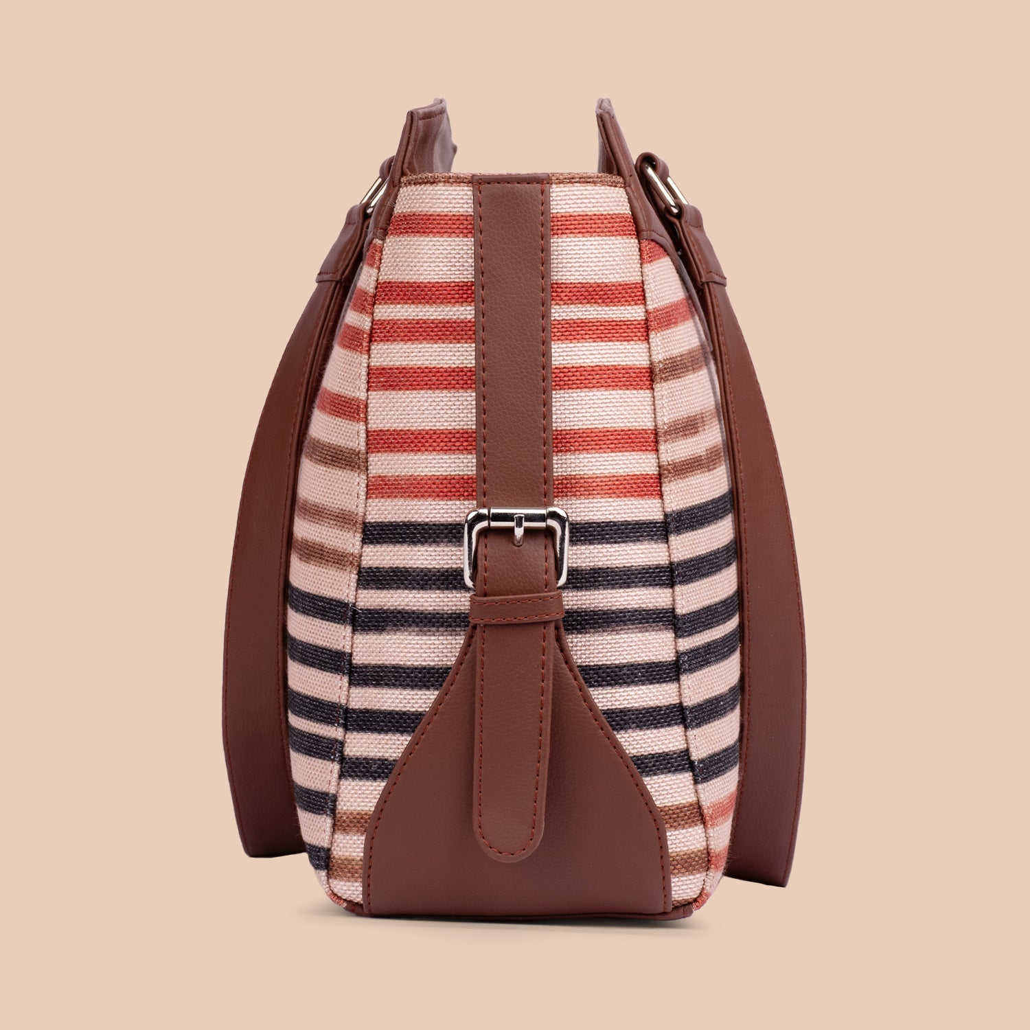 Qutub Stripes & WavBeach - Women's Work Bag Brown & Flap Sling Bag Combo