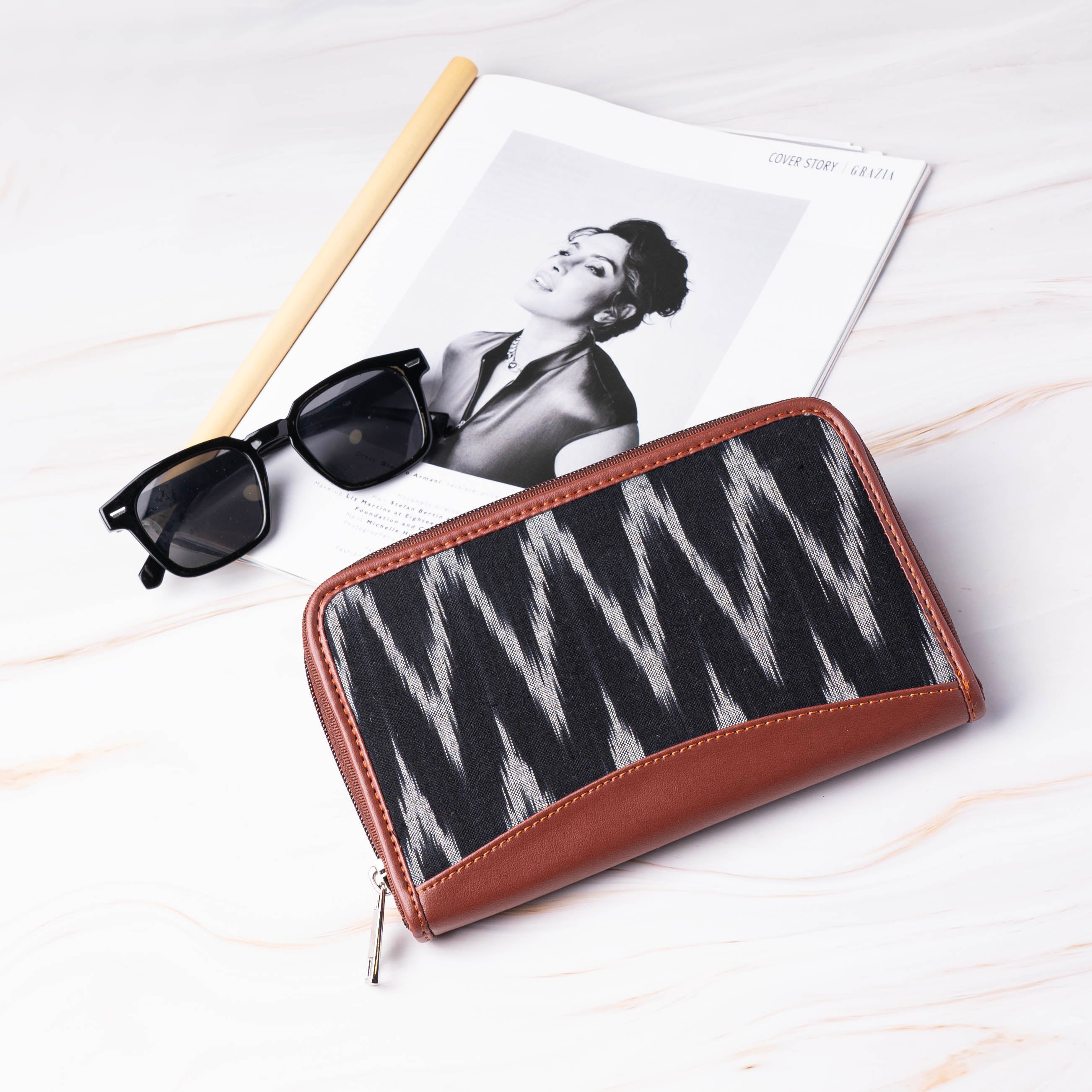Ikat Wave - Women's Office Bag & Chain Wallet Combo