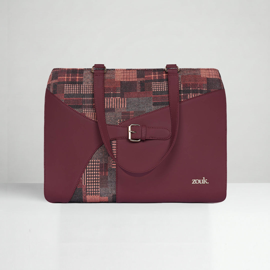 Chirala Plaid Expandable Office Bag (Cranberry)