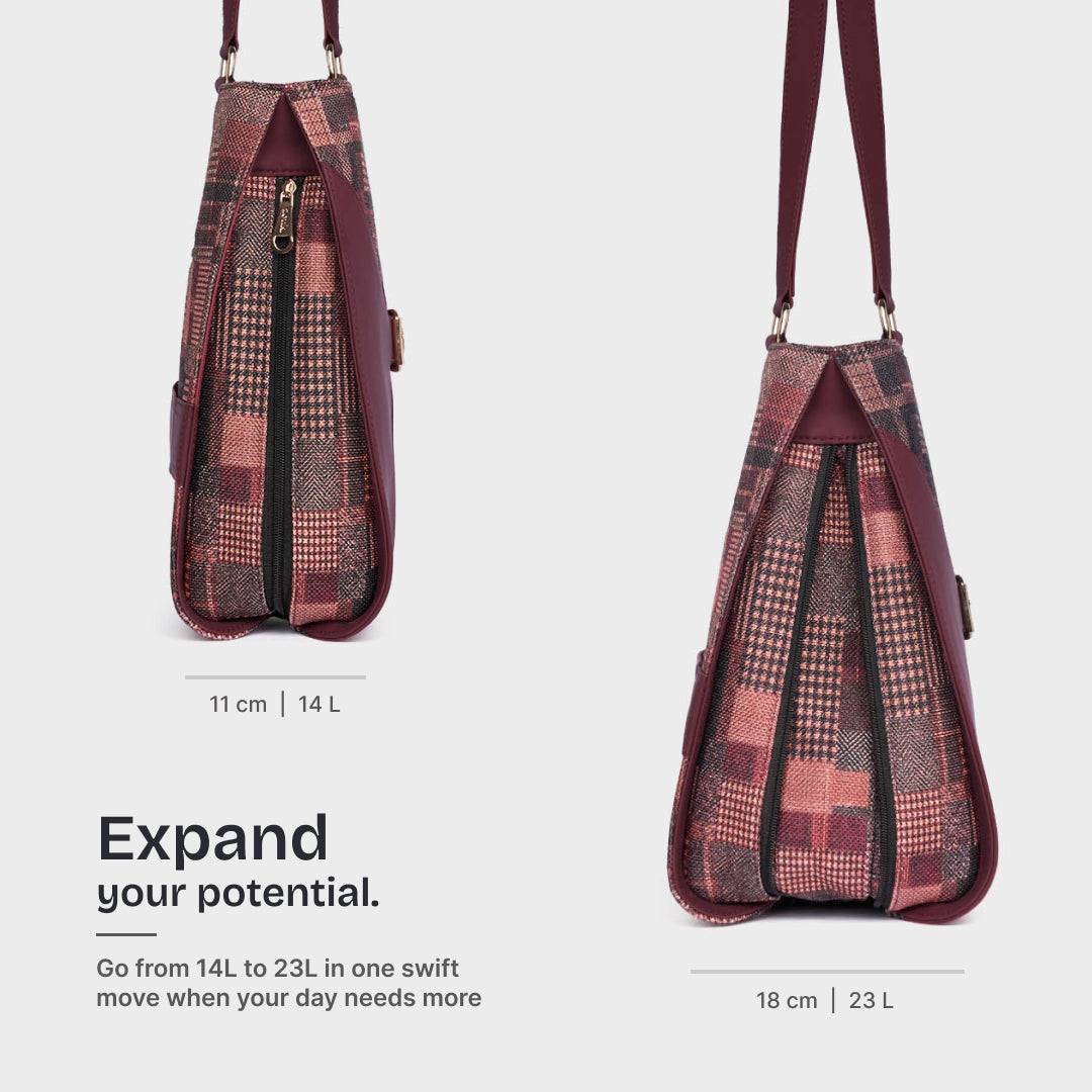 Chirala Plaid Expandable Office Bag (Cranberry)
