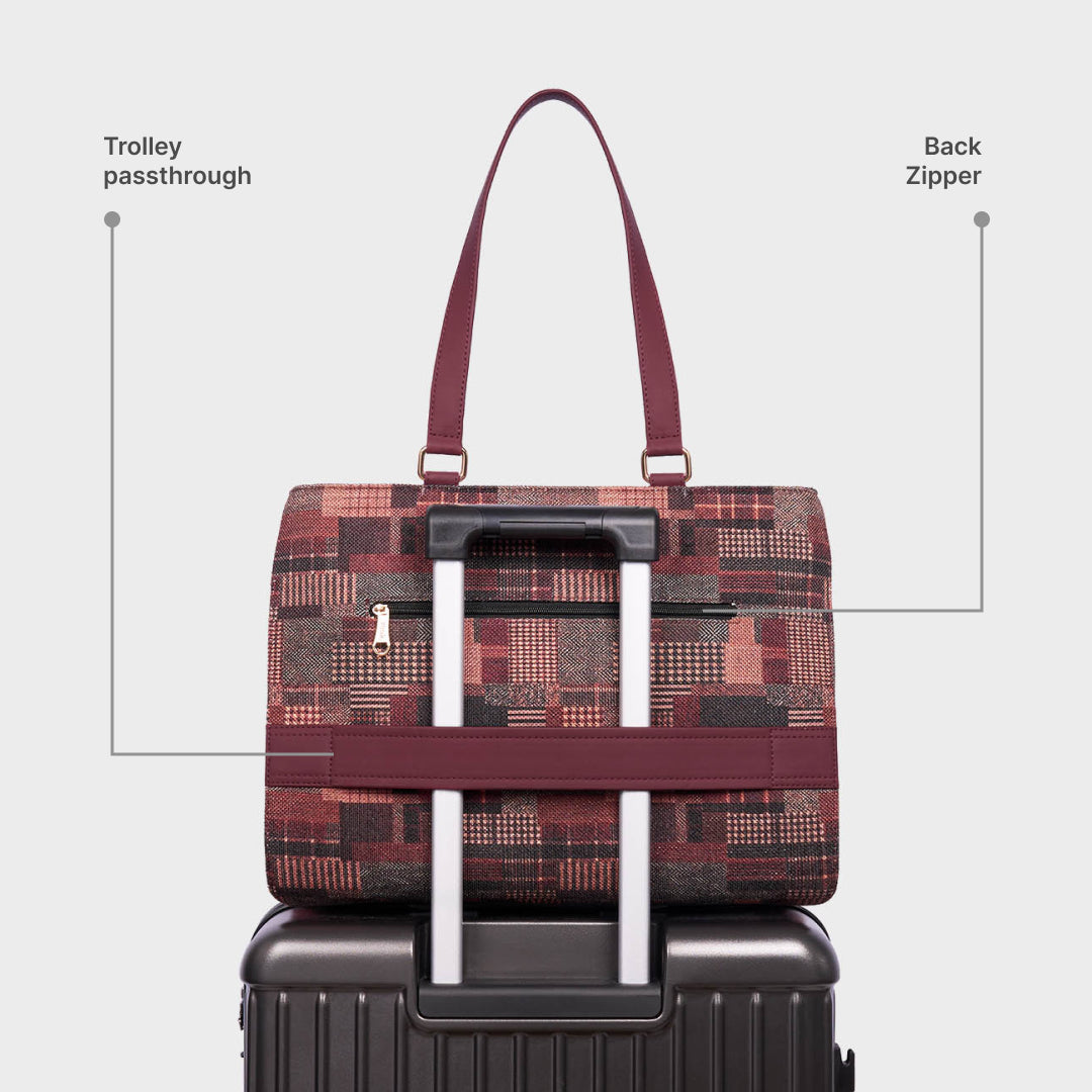 Chirala Plaid Expandable Office Bag (Cranberry)