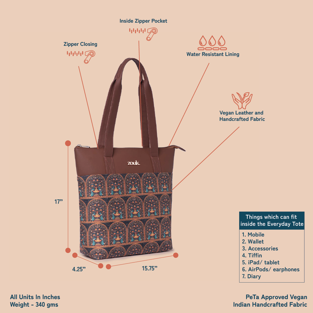 Royal Indian Peacock Motif Everyday Tote Bag