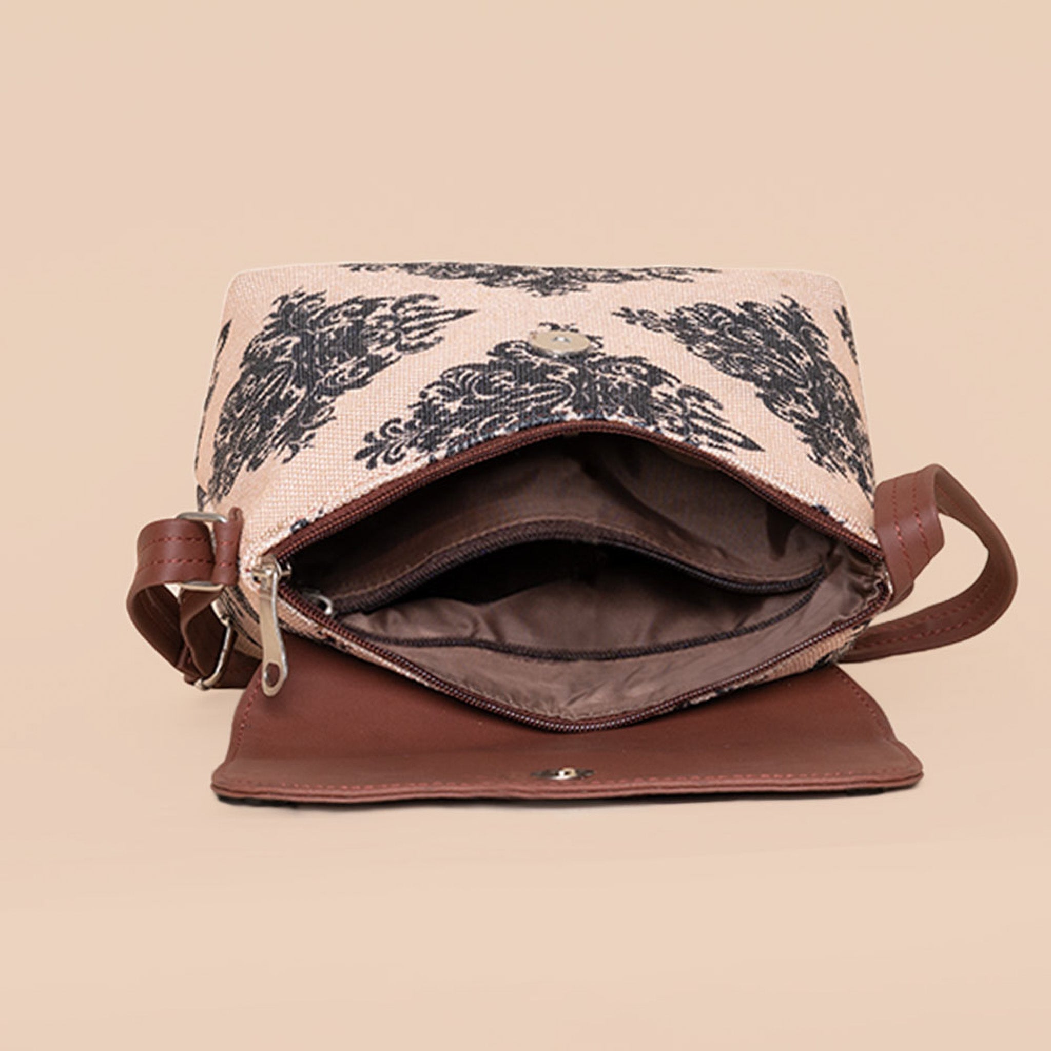 ZIP-Mughal Motif Flap Sling Bag